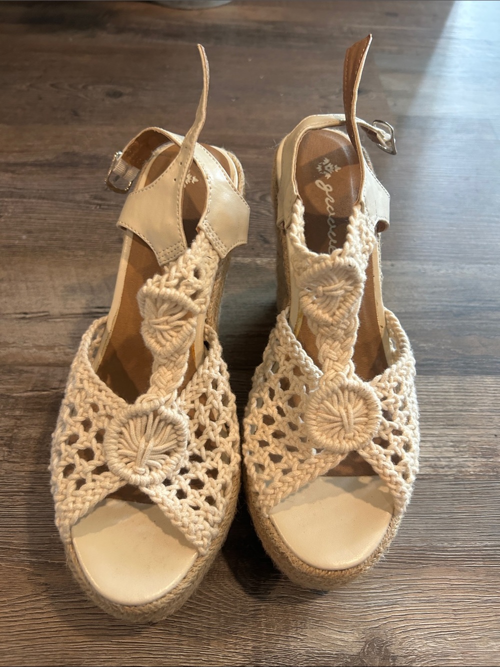 groove Beige Crochet Espadrille Wedge Sandals